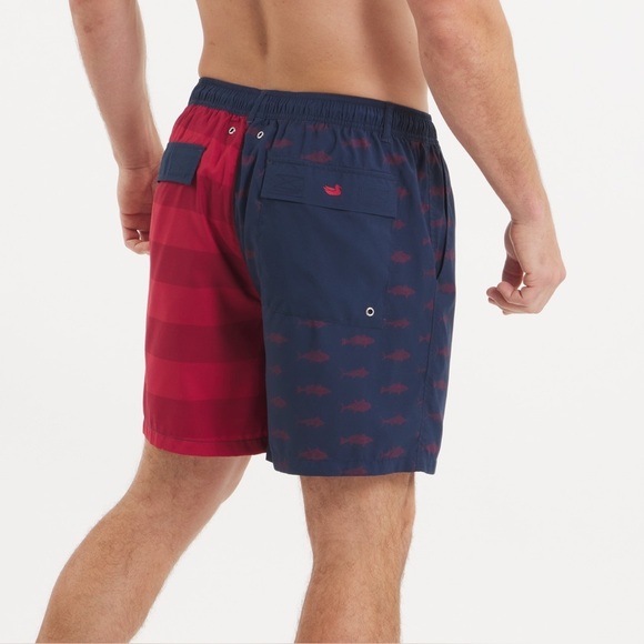 NWT Men’s SOUTHERN MARSH Harbor Swim trunk- Freedom fish. Navy/Red - Picture 2 of 6